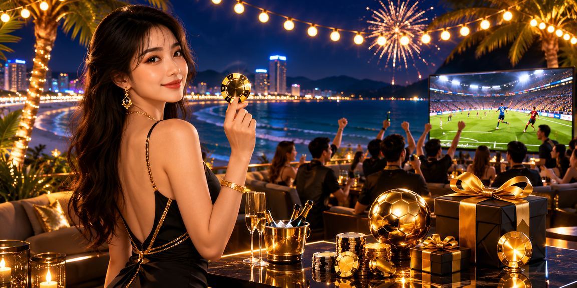 Người dùng xem kèo bóng đá trên điện thoại tại bãi biển Đà Nẵng buổi chiều tà