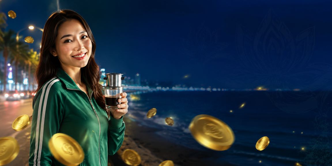 Người dùng tại Phan Thiết đăng ký nhận bonus trên điện thoại bên ly cà phê